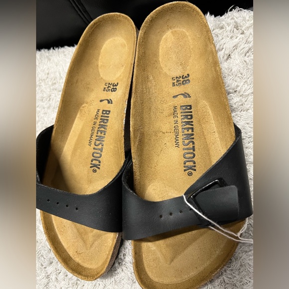 Birkenstock Madrid Birko-Flor Black Leather Slide Sandals Women's 38 / US 7 Shoe - Picture 7 of 10